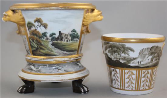 Two Coalport cache pots and a stand, c.1800-10, 9cm, larger pot with some restoration